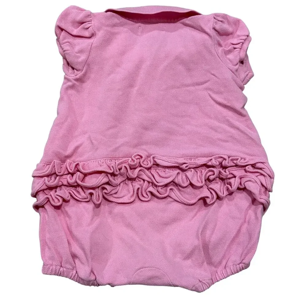 Ralph Lauren One Piece Ruffled Pink Polo Romper Girls Baby Size 6 Months